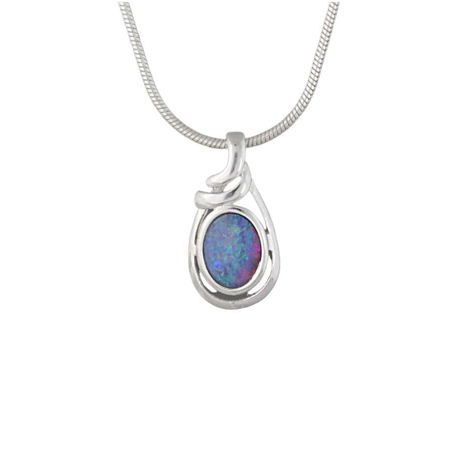 Collier Opale bleue naturelle - 40 à 55cm, argent 925 rhodié