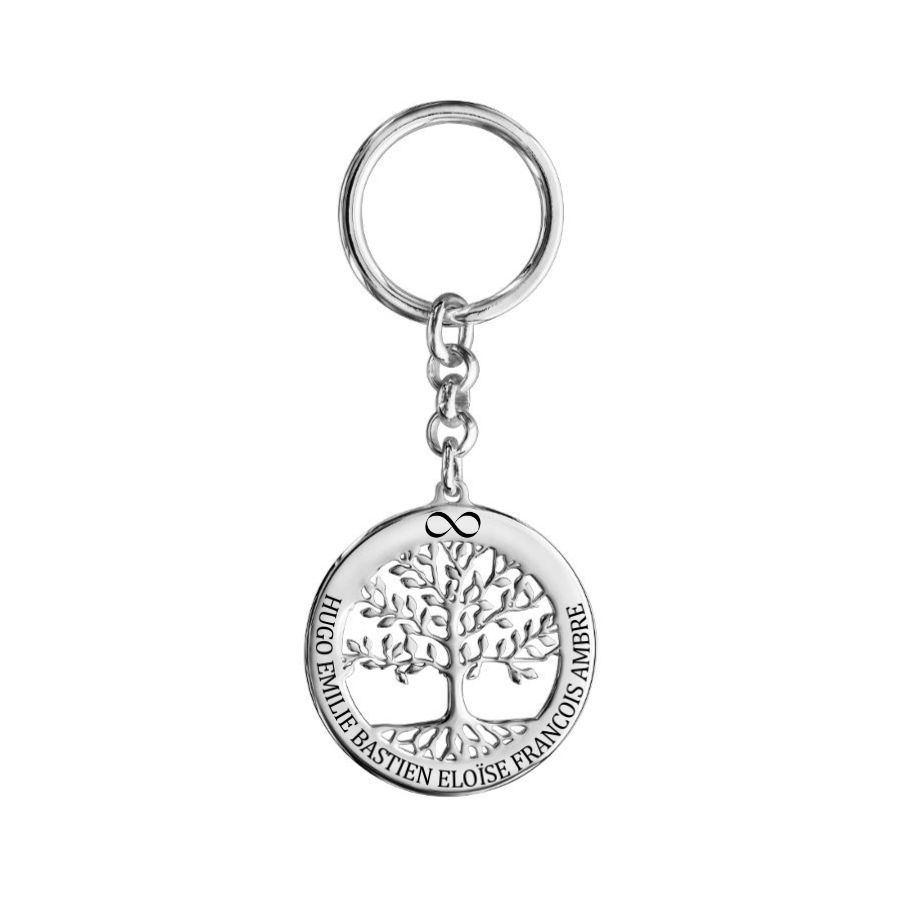 Porte clés arbre de vie 1 à 12 gravure(s), face/verso, argent 925 rhodié