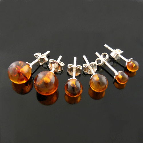 Boucles ambre cognac & argent 925 - 4, 6 ou 8mm