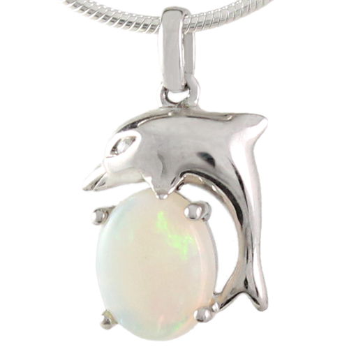 pendentif dauphin argent 925 rhodié et opale blanche noble