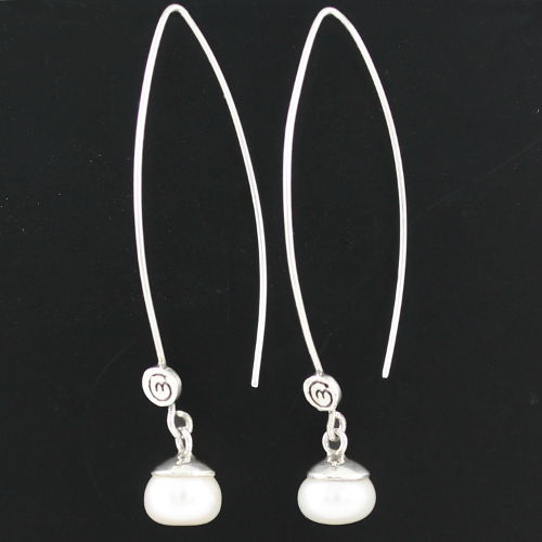 Boucles Perles d\'eau douce blanche & Argent, hauteur 5.5cm