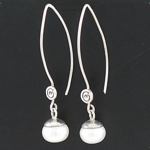 Boucles Perles d\'eau douce blanches & Argent, hauteur 4.5cm