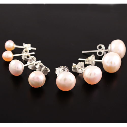 Boucles Perles d\'eau douce roses-saumon & argent 925 - 4mm à 1cm