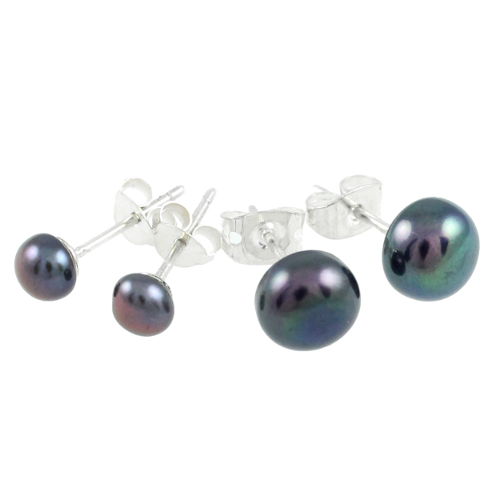 Boucles perles d\'eau douce noires & argent 925, diamètre 6 ou 8mm