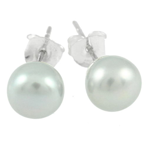 Boucles Perles d\'eau douce grises & argent 925, diamètre 8mm