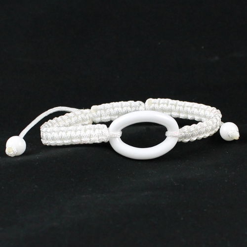 Bracelet Céramique blanche, Ovale bombé, cordon réglable