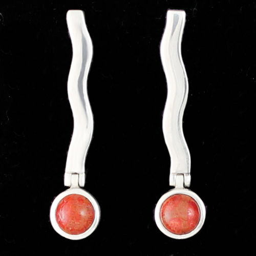 Boucles Corail & Argent 925, mi-longues, hauteur 3.5cm