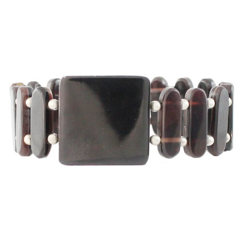 Bracelet nacre marron & argent 925, hauteur 2.3cm et 2cm, photo contractuelle.