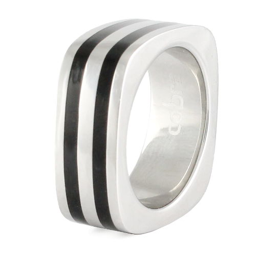 Bague carré moderne, T. 54 au 66, émaillé noir, acier