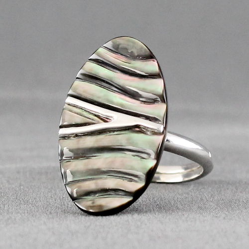 Bague nacre grise irisée & argent 925, T. 50 au 57