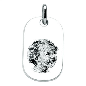 Pendentif portrait, gravure, haut. 2.7cm, argent 925 rhodié