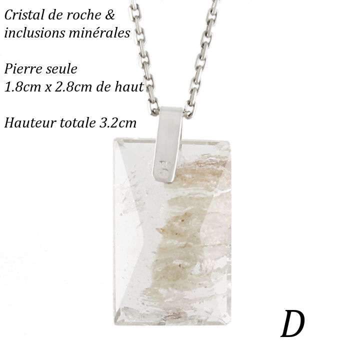 pendentif cristal de roche avec inclusions & argent 925, modèle au choix, photos contractuelles