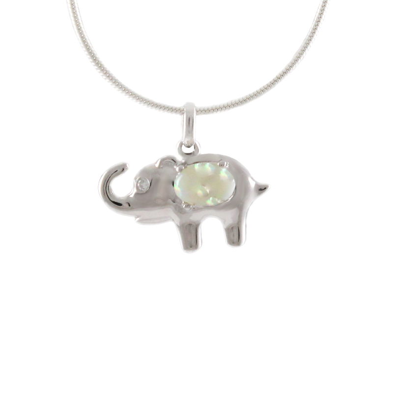 Pendentif opale blanche éléphant-02494PO