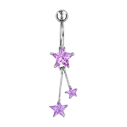 Piercing nombril étoiles oxydes violets, argent 925 & acier chirurgical, haut. 4.20cm