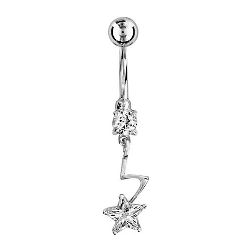 Piercing nombril étoile blanche, argent 925 & acier chirurgical, haut. 3.5cm