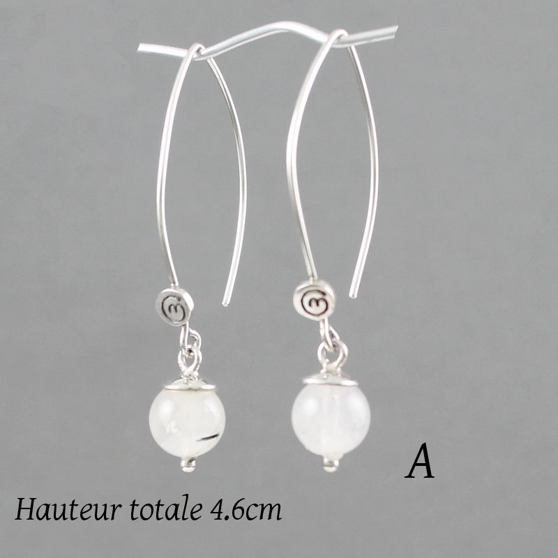 Boucles quartz rutilé noir & argent 925 - 4,6 et 5cm