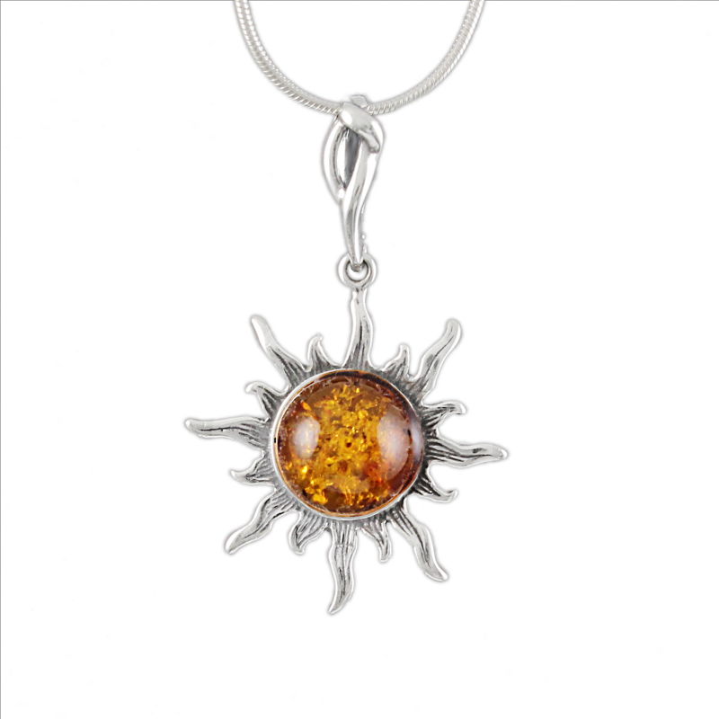 Pendentif Ambre Cognac Argent Soleil De 2 8cm Hauteur 4 4cm