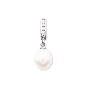 Pendentif perle d\'eau douce blanche, oxydes & argent 925 rhodié, haut. 2.5cm