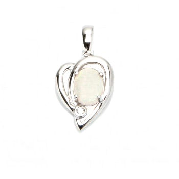 Pendentif coeur opale blanche d\'Australie & argent 925 rhodié, haut. 2.5cm