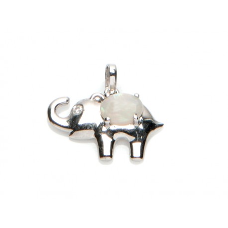 Pendentif opale véritable blanche-éléphant-02494PO