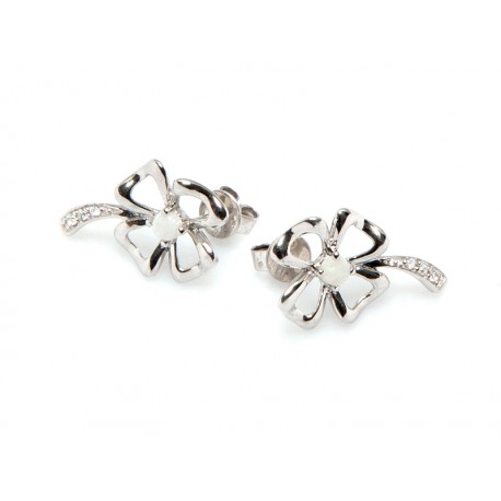 Boucles trèfle opale blanche & argent 925 rhôdié