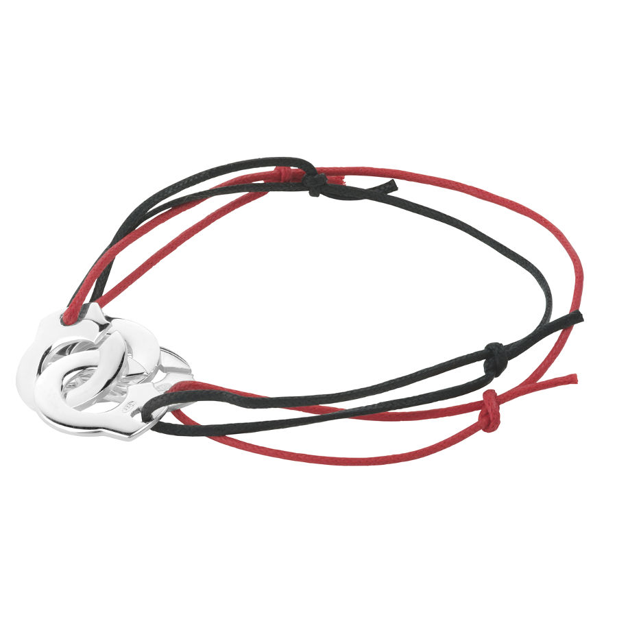 Bracelet petites menottes, cordon rouge ou noir, argent 925