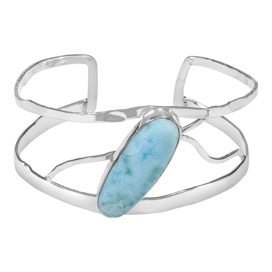 Jonc Larimar & argent 925 (23g), largeur 3cm, tout poignet jusque 17cm