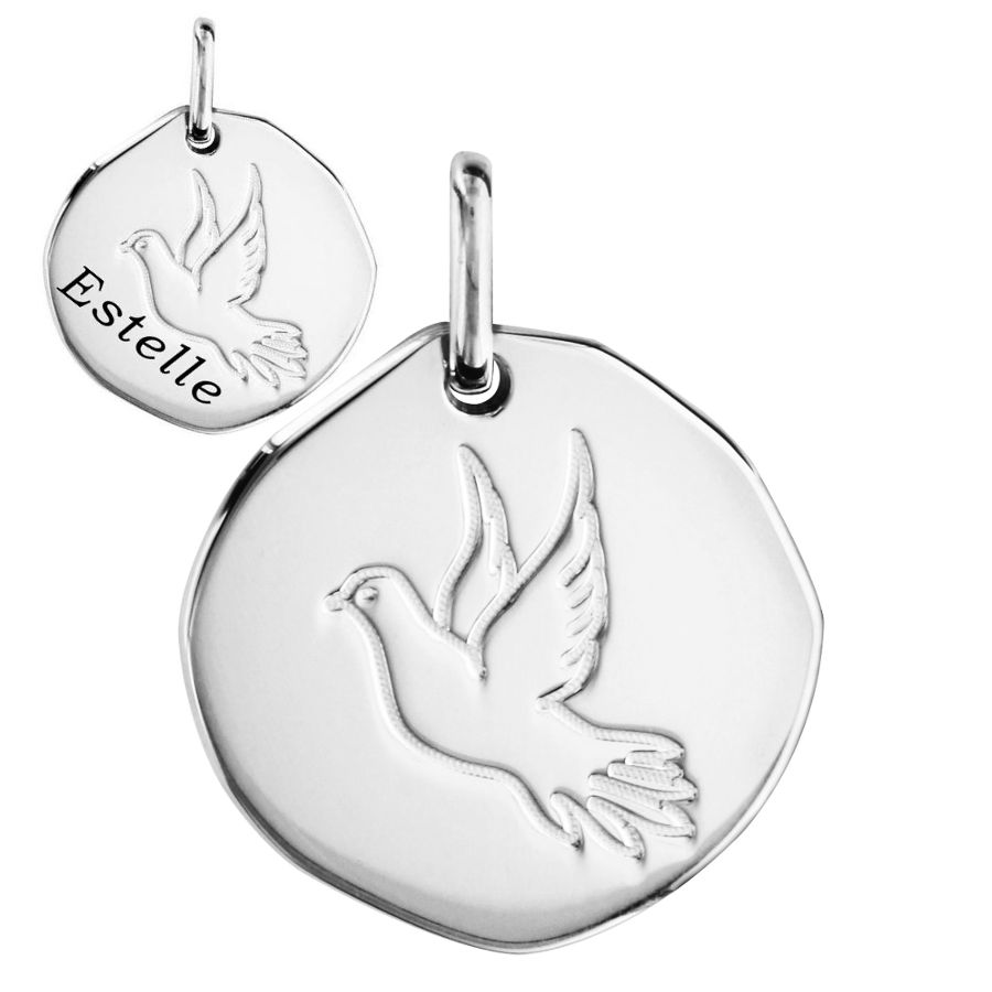 Pendentif colombe option gravure face/verso, argent 925