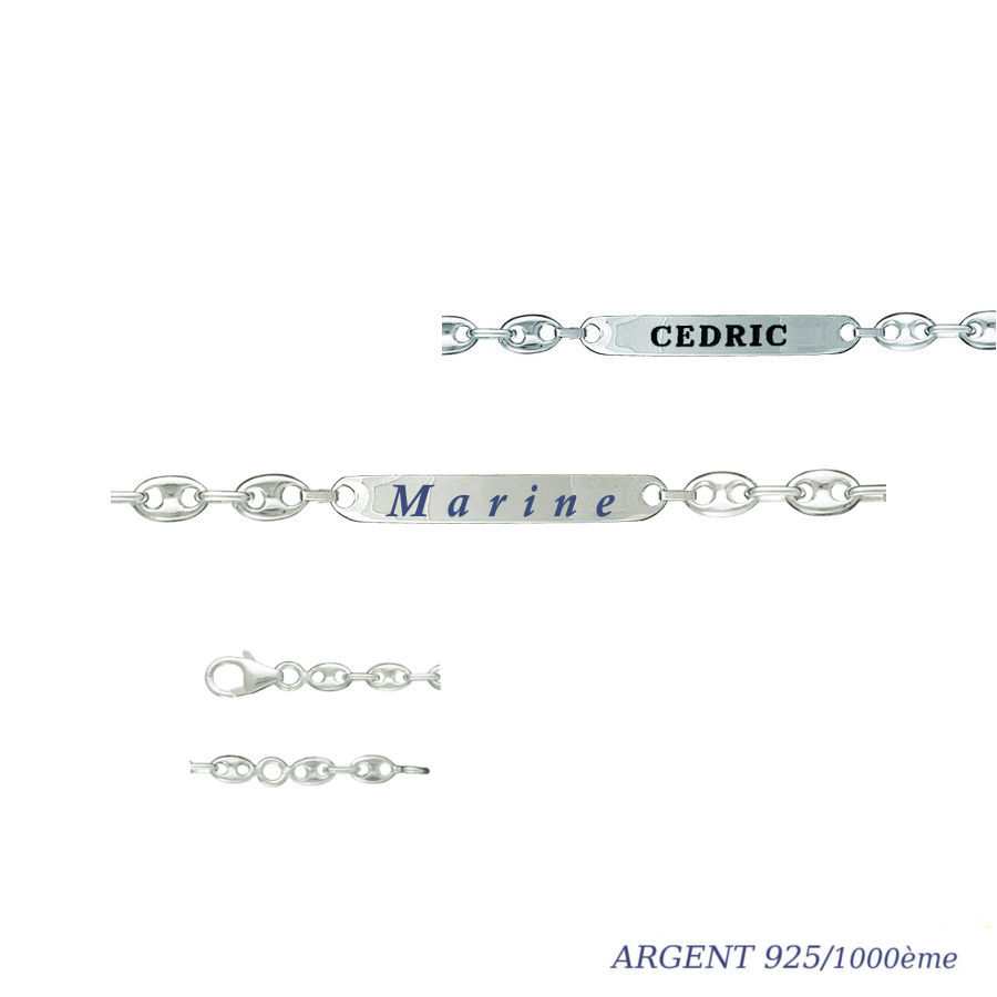 Gourmette grains de café, option gravure face/verso, argent 925