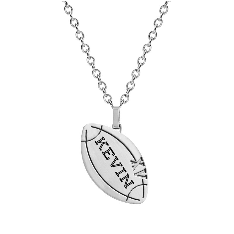Bijoux homme acier sur le thème du rugby, bracelet, collier, pendentif