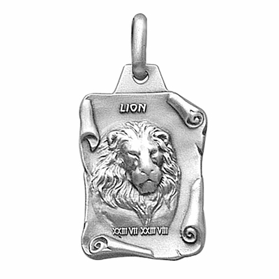 Pendentif Lion, gravure verso, argent 925 rhodié ou vieilli