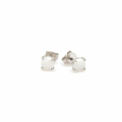 Boucles opale blanche & argent 925 rhodié, puces 4mm