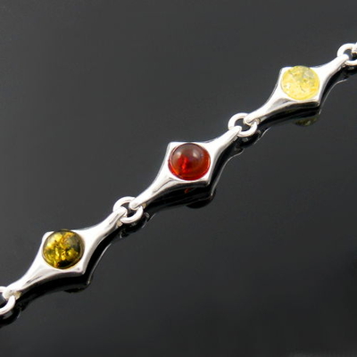 Bracelet ambre multi & argent 925, long. 19cm