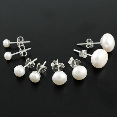 Boucles perles d'eau douce blanches & argent 925 - 4mm à 1cm
