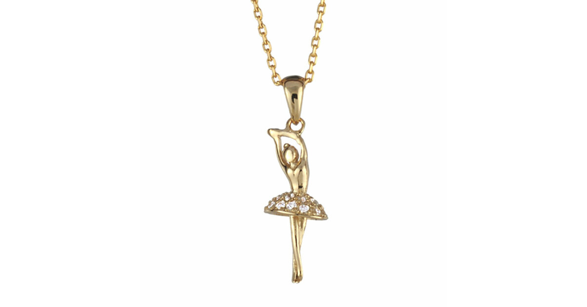 Collier Pendentif Danseuse De Ballet - Plaqué Or Jaune 18k Avec Zircon - Neuf