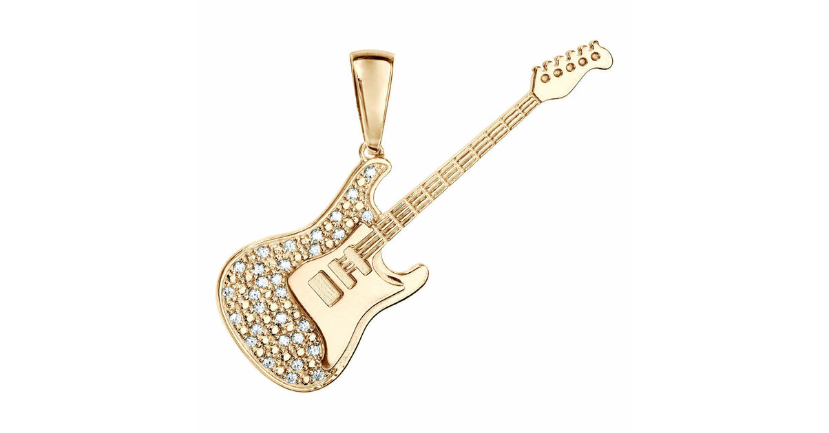 Chaîne Et Pendentif Guitare En Acier Doré - Marque OxcmoBijoux, Neuf Avec étiquettes