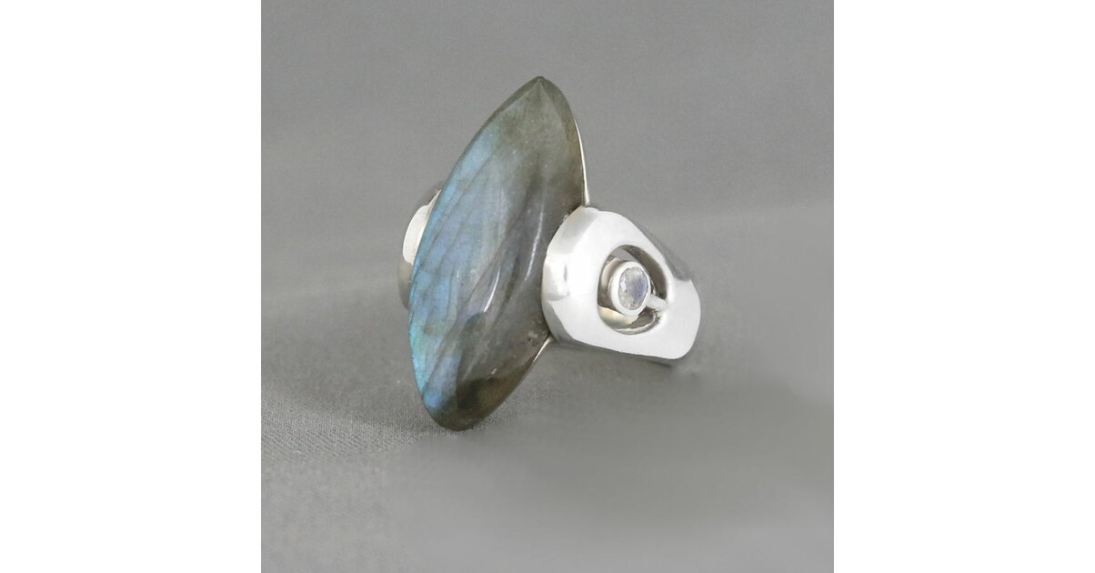 Bague Artisanale Vintage En Argent 925 Avec Labradorite – Taille 55 – Pierre Argentée Brillante