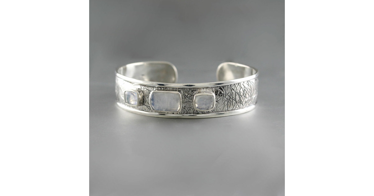 Bracelet Argent Et Pierre De Lune - Poids 25 Grammes - Bleu - Occasion