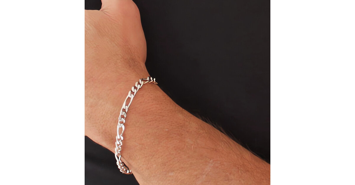 Bracelet Maille Figaro Alternée En Argent 925/1000 Rhodé - 21 Cm X 4 Mm - Neuf Avec Boîte