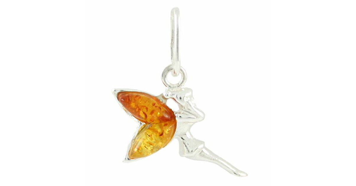 Pendentif fée tenant une boule d'Ambre & Argent 925, haut. 2.5cm Pendentif fée tenant une boule d'Ambre & Argent 925, haut. 2.5cm