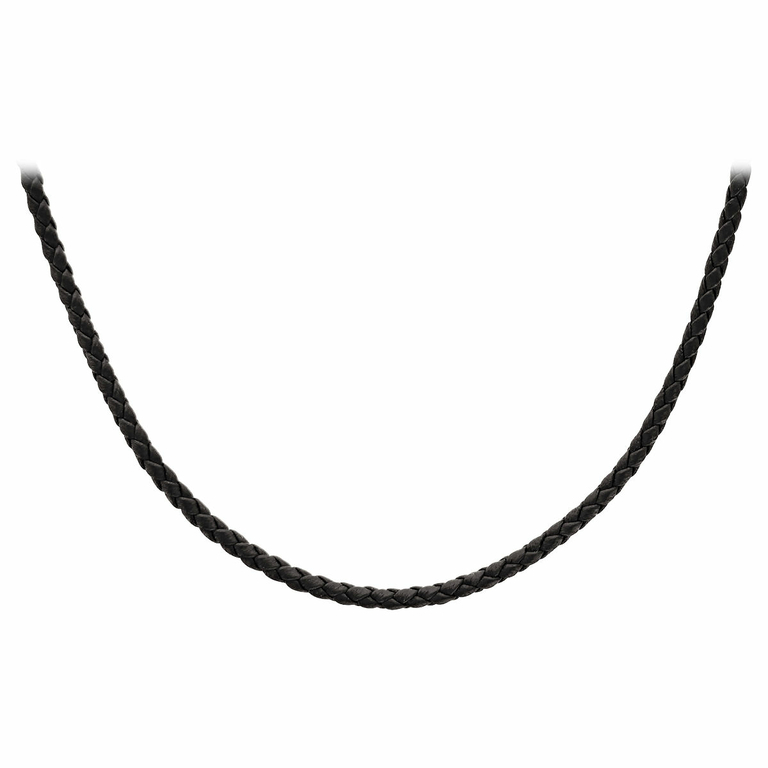 Cordon en cuir noir et fermoir en argent - largeur 3mm et longueur
