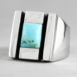 Bague Art Déco Argent 925 – Turquoise Et Marcassites – Taille 57 – Vintage