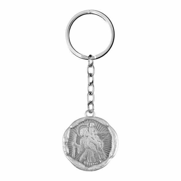 Porte-clé goutte Saint Christophe Bon Voyage cuir marron | vente en ligne sur