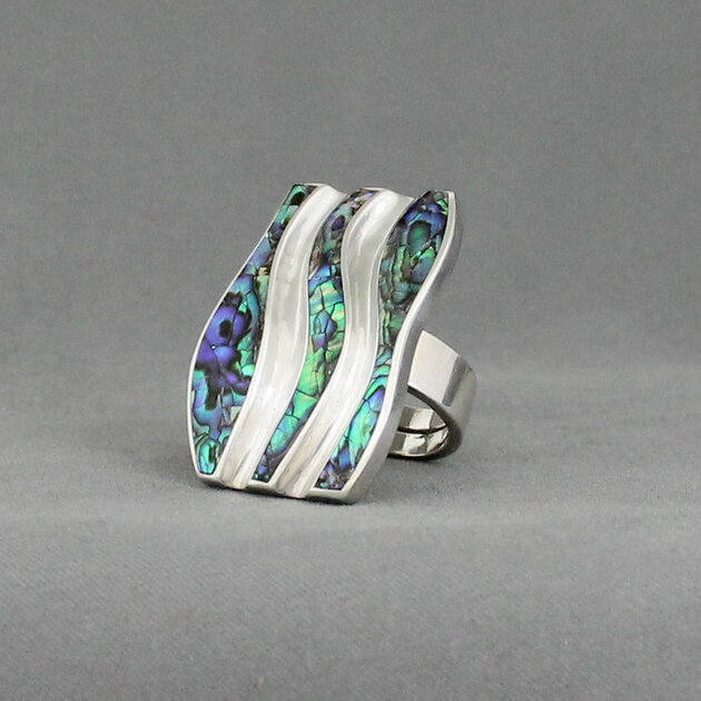 Bague En Argent 925 Avec Nacre D'ormeau/abalone - Taille 53, Couleur Parme, Neuf Avec étiquettes