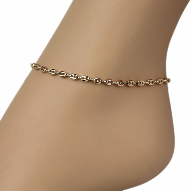 Chaîne Pour Cheville Grain De Café - Plaqué Or 18 Carats (750/1000) - Marque Bijouxia - Neuf