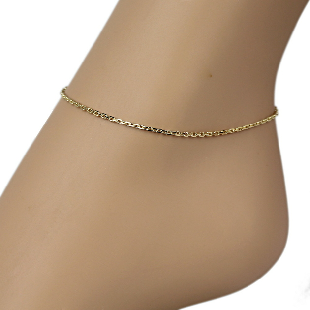 Jolie Chaîne De Cheville Fine Maillot Forçat, Argent Plaqué Or Jaune Pour Femme