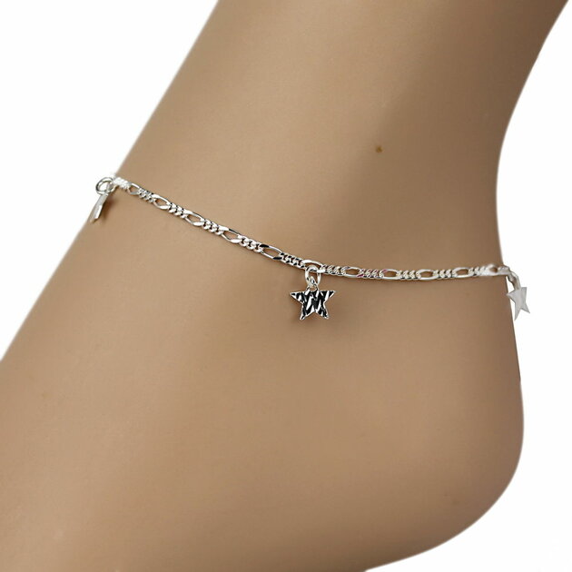 Chaîne De Cheville Argent 925 - Pampilles, Boules Et étoiles, Marque Bijouxia, Neuf Avec étiquettes