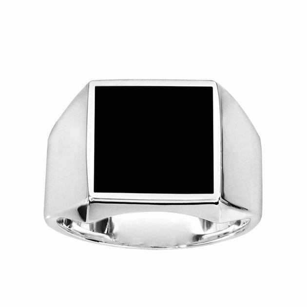 Chevalière Homme/Femme Dolly-Bijoux - Onyx Noir 13 Mm - Argent 925 Massif Rhodié - Taille 62