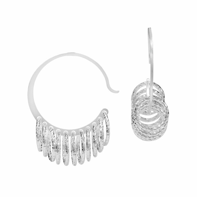 Boucles D'oreilles Anneaux Créoles Argentés - Percées, Parfait état, Bijou Fantaisie