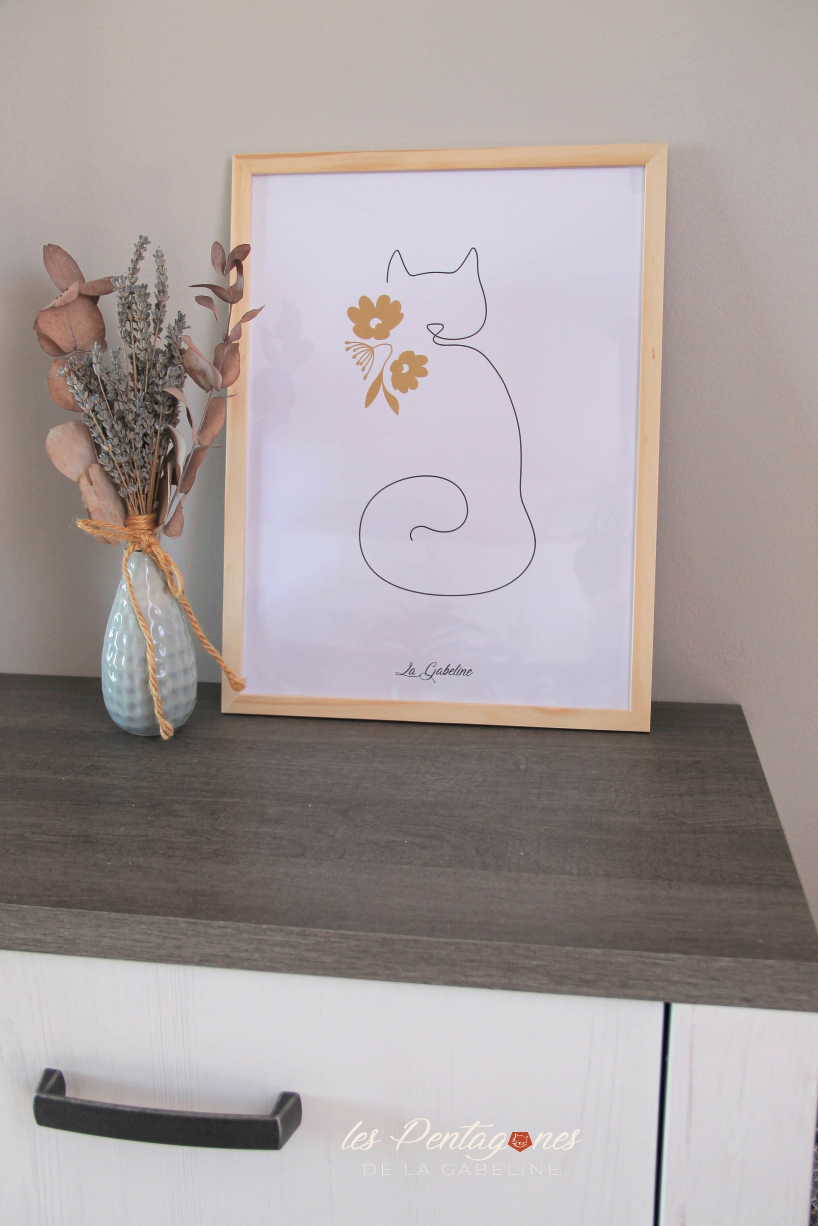 Affiche chat collier de fleurs